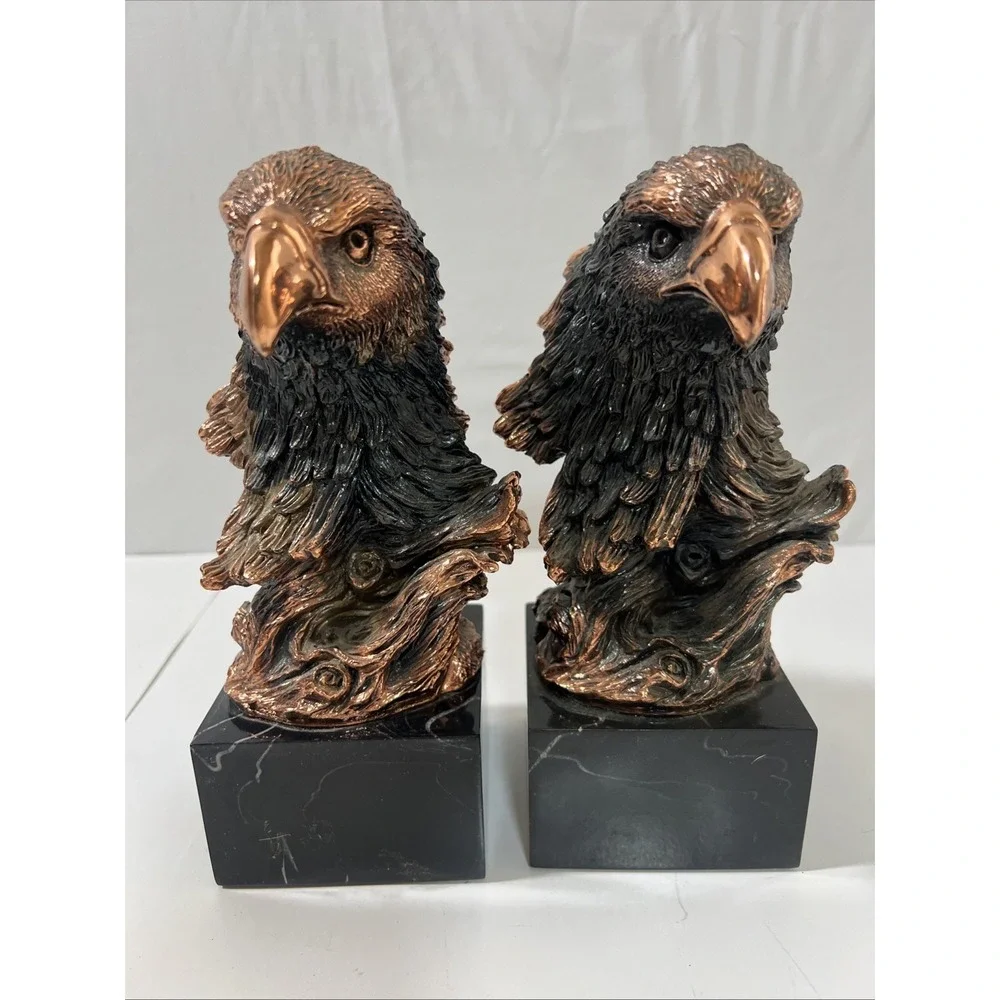 American Bald Eagle Head Bust Copper or Bronze Figure‎ Marble Base (2) Bookends